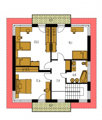 Spiegelverkehrter Entwurf | Grundriss des Obergeschosses - TENUITY 501